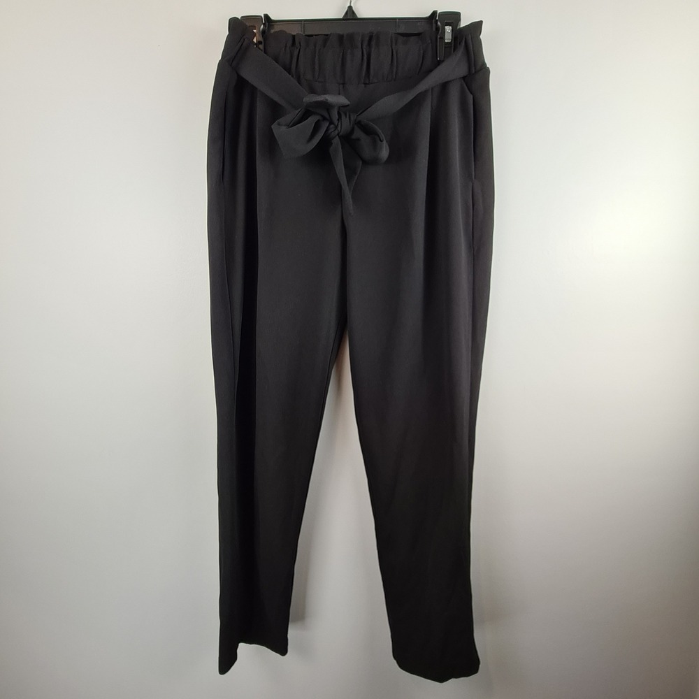 BBJ Los Angeles Womens Medium Black Paperbag High Waist Tapered Tie Belt‎ Pants
